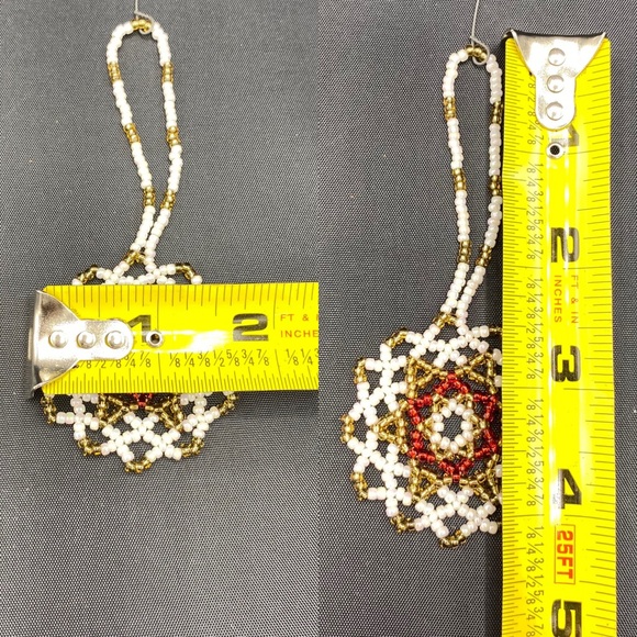 2 Antique Czech Gablonz Beaded Star + Snowflake Christmas Ornament Vtg Norway - Picture 3 of 16